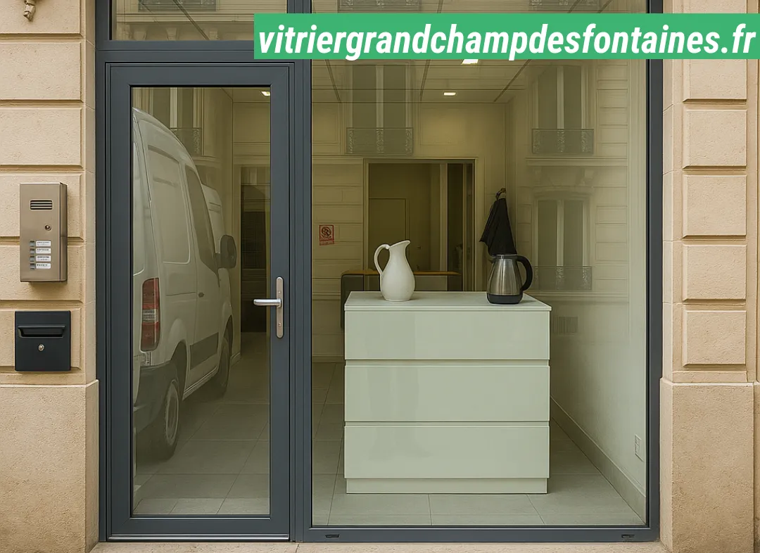 Façade vitrine de magasin en aluminium sur mesure à Grandchamp-des-Fontaines
